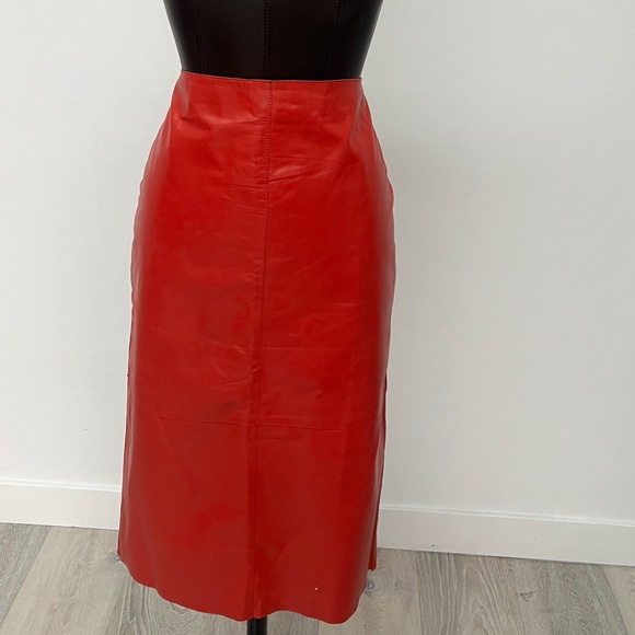Red Faux Leather Pencil Skirt | Bold Statement Piece - Picture 3 of 3